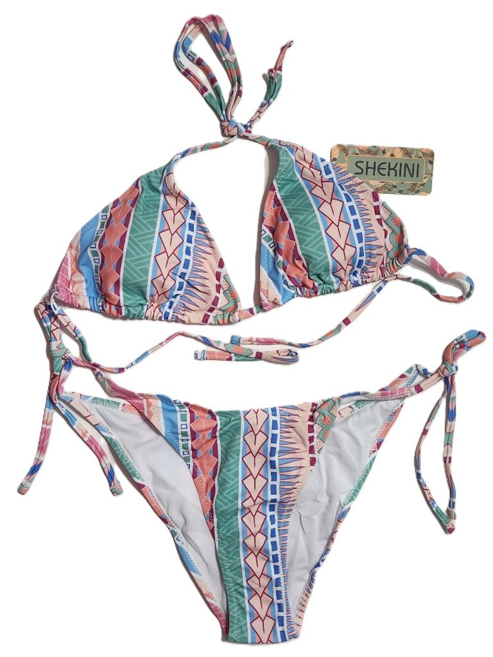 Women's Tie Side Two-Piece Bottom Triangle Halter Bikini - Multicolor - Size M